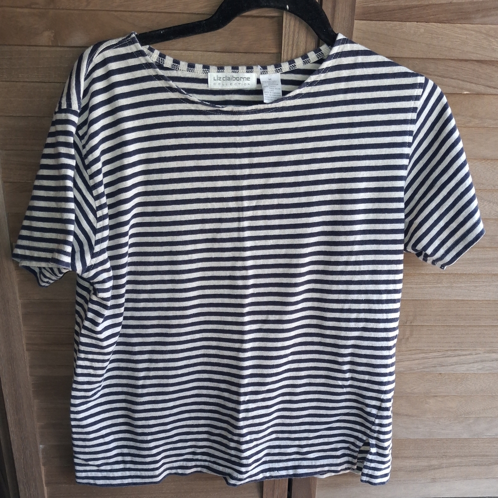 Liz Claiborne Navy and White Striped Tee